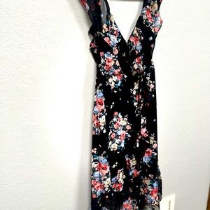 Lily Rose Floral High-Low dress, off the shoulder, deep v-neck